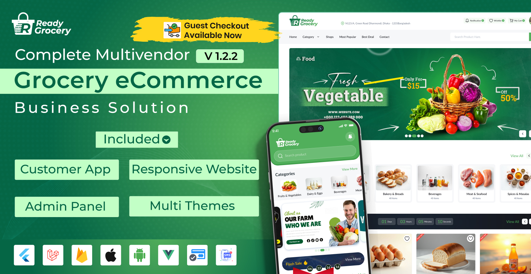 ReadyGrocery– Multivendor Grocery & eCommerce Mobile App with Website & Laravel Admin Panel