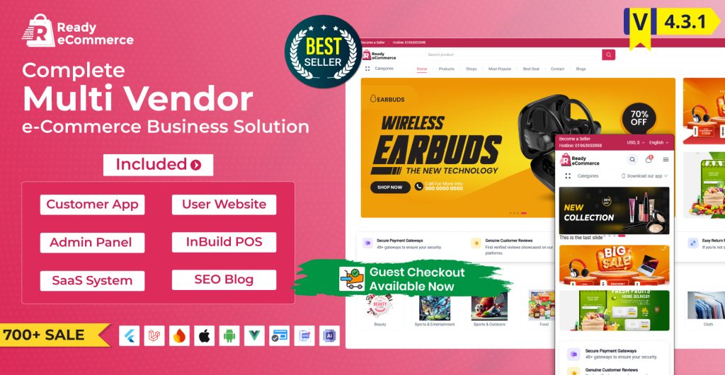 Ready eCommerce – Complete Multi Vendor eCommerce Mobile App, Customer Website with Store POS