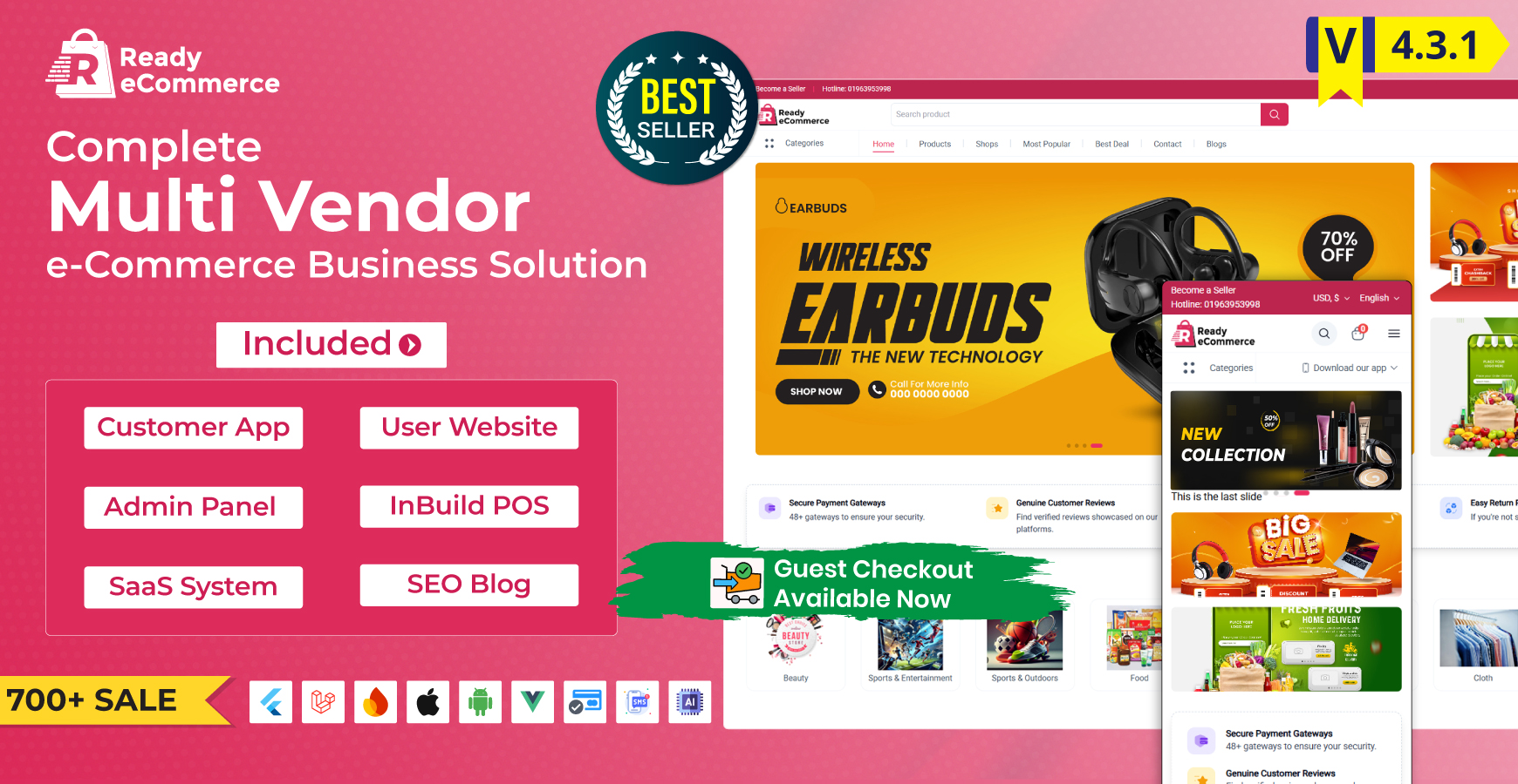 Ready eCommerce – Complete Multi Vendor eCommerce Mobile App, Customer Website with Store POS